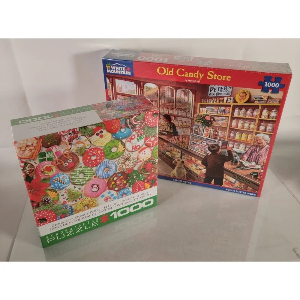 Old Candy Store + Christmas Donut Party 1,000 Piece Puzzles‎ Lot Of 2 Sealed